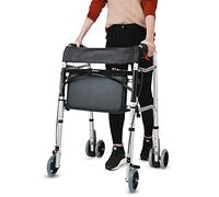 Andador con asiento de 400 libras, andadores verticales plegables ajustables para personas mayores altas, adultos pesados y discapacitados, ayuda para caminar para personas mayores con freno de mano