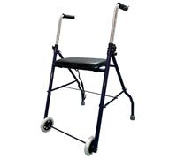 Andador con Asiento para Ancianos, Ruedas Delanteras, Plegable, Regulable en Altura 75-91 cm, Asiento Acolchado 39 x 20 cm, Estructura de Acero, Puños Anatómicos, Azul