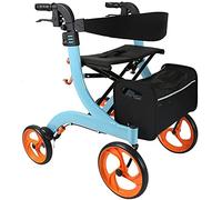 Andador con asiento, sistema de frenado, asas y respaldo cómodos, carrito de compras plegable para personas mayores, ayuda a la movilidad anhelo (azul)