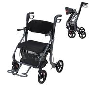 Andador con asiento y frenos, marco plegable con bolsa, altura ajustable, ligero, ruedas todo terreno de 8 pulgadas para uso en interiores y exteriores (negro)