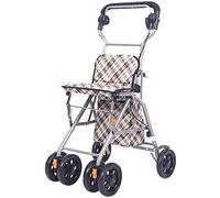 Andador con cuatro ruedas, carrito de compras en aluminio, plegable, ligero, asiento de ayuda para caminar con respaldo, pequeño regalo