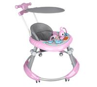 Andador con juego de juego y alfombrilla para el suelo, resistente con 5 posiciones ajustables, ideal para caminar para los primeros pasos de tu hijo, 70 x 70 x 91 cm, color rosa