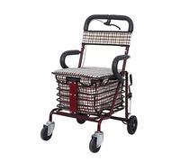 Andador con ruedas 2 en 1 para personas mayores, andador médico con asiento, carrito de compras resistente, andador con ruedas plegable, marco de aleación de aluminio de calidad ligera (color: rojo)