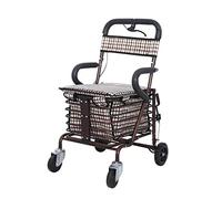 Andador con ruedas 2 en 1 para personas mayores, andador médico con asiento, carrito de compras resistente, andador rodante plegable, marco de aleación de aluminio de calidad ligera (color: marrón)