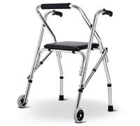 Andador con ruedas, andador con asiento y 2 ruedas, andador con ruedas plegable, ligero y portátil, asistencia para personas mayores, interesante (plateado)