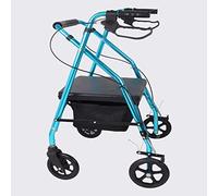 Andador con ruedas, andador con ruedas, altura ajustable, con ruedas, asiento acolchado, freno y respaldo, ayudas para la movilidad, plegable para personas mayores discapacitadas, aluminio (azul)