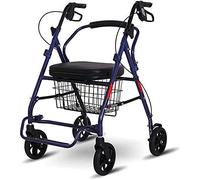 Andador con ruedas, andador con ruedas para postura vertical, ayudas para la movilidad livianas, andador con ruedas plegable de aluminio con asiento cómodo (azul)