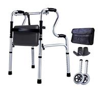Andador con ruedas Andador médico para personas mayores con asiento de PU Andador compacto de aluminio plegable Andador ligero y ajustable en altura para rehabilitación de ancianos Interesante (c