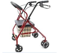 Andador con ruedas, andador plegable con asiento acolchado Frenos bloqueables Asas ergonómicas y bolsa de transporte Ayuda de movilidad ligera Altura ajustable para personas mayores (rojo)