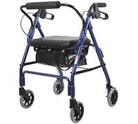 Andador con ruedas, cesta de la compra de aleación de aluminio, fácil de plegar a un asiento blando, tabla de transporte auxiliar para personas mayores, carro para caminar, carga de 100 kg, azul, roj