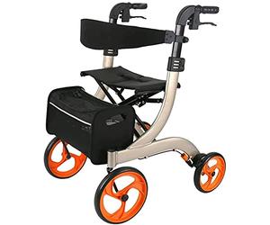 Andador con ruedas con asiento,Sistema de frenado Asas y respaldo cómodos,Carrito de compras plegable para personas mayores,Ayuda para la movilidad