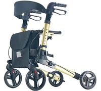 Andador con ruedas con asiento y respaldo, altura del mango ajustable, bolsa de almacenamiento extraíble y un marco liviano y duradero que se pliega fácilmente mientras soporta hasta 350 libras,Gold