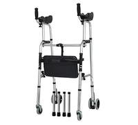 Andador con ruedas con soporte de asiento y antebrazo resistente, andador vertical plegable portátil para adultos, personas mayores y hombres de 6 pies de alto, ayuda de movilidad médica con 2 ruedas
