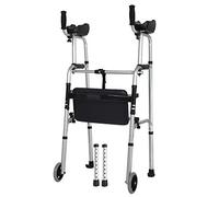 Andador con ruedas con soporte de asiento y antebrazo resistente, andador vertical plegable portátil para personas mayores/aduits/hombre de 6 pies de alto, andador médico con 2 ruedas + asiento