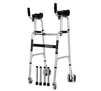 Andador con ruedas con soporte de asiento y antebrazo resistente, andador vertical plegable portátil para adultos, personas mayores y hombres de 6 pies de alto, ayuda de movilidad médica con 2 ruedas