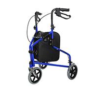 Andador con ruedas de 3 ruedas, ligero y plegable para personas mayores, tubo de acero al carbono, plegable, 3 ruedas con frenos bloqueables y bolsa de transporte, andador vertical, altura ajusta