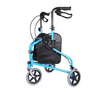 Andador con ruedas de 3 ruedas, ligero y plegable para personas mayores, tubo de acero al carbono, plegable, 3 ruedas con frenos bloqueables y bolsa de transporte, andador vertical, altura ajusta
