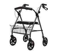 Andador con ruedas, estructura plegable, ligero, de aluminio, con tracción en las 4 ruedas, asiento y cesta con freno.