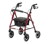 Andador con ruedas ligero plegable de cuatro ruedas Days con asiento acolchado, frenos bloqueables, ayuda de movilidad limitada, rojo rubí, pequeño