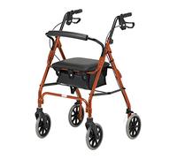 Andador con ruedas ligero plegable de cuatro ruedas Days con asiento acolchado, frenos bloqueables, ayuda de movilidad limitada, naranja rojizo, grande
