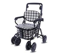 Andador con ruedas ligero y plegable con asiento y 4 ruedas - Carrito de compras para personas mayores con freno y manija ajustable - Andador con ruedas para interiores y exteriores