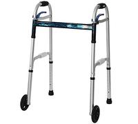Andador con ruedas para adultos mayores, asistente de paso portátil plegable con 2 ruedas grandes, andador con ruedas vertical liviano, altura ajustable, carga 150 kg Hola