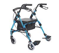 Andador Con Ruedas Para Ancianos 2 En 1 Silla De Ruedas Portátil Para Trabajo Pesado Con Ruedas Grandes Asiento Freno Respaldo Andador Plegable Doble Comodidad Azul