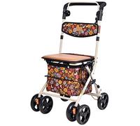 Andador con ruedas para caminar, ayuda para caminar con movilidad plegable, asiento ajustable en altura con asiento y cesta lateral inferior, andador para personas mayores, carrito de aleación de al