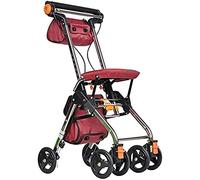 Andador con ruedas para caminar con 4 ruedas plegables, tracción con asiento, sistema de freno doble rodante, utilizado para personas mayores que caminan, rojo plegable y anhelo