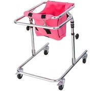 Andador con ruedas para niños con parálisis cerebral, altura ajustable, adecuado para altura de 31 "a 47", andador de pie de rehabilitación para discapacitados (rosa)