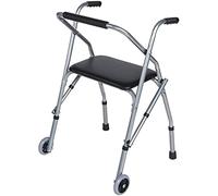 Andador con ruedas para personas mayores con 2 ruedas, asiento de asistencia con escalón plegable, ligero, de altura ajustable, para casa fuera de todo terreno