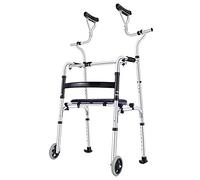 Andador con ruedas para personas mayores, con asiento, ruedas y soporte axilar, asistente de paso portátil plegable, deslizadores para andador, andador con ruedas para adultos, carga 180 kg / 398 lb