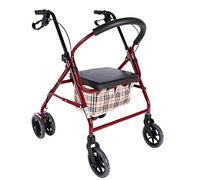 Andador con ruedas para personas mayores con frenos y asiento, carrito de compras plegable y portátil para todo terreno al aire libre, altura ajustable, rojo Hola