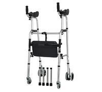 Andador con ruedas para personas mayores con soporte extraíble para el antebrazo, andadores verticales plegables resistentes para personas altas, 140-185 cm / 4,6-6 pies (color: ruedas+asiento)