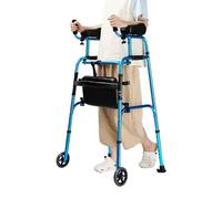 Andador con ruedas para personas mayores, de pie, vertical, con asiento, 2 ruedas, plegable, resistente, de altura ajustable, con apoyabrazos, ayuda para caminar para discapacitados, para interiores
