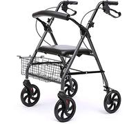 Andador con ruedas para personas mayores, marco plegable ligero con asiento y bolsa. Anhelo un aniversario cómodo.