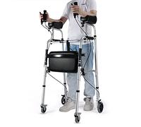 Andador con ruedas para trabajo pesado con asiento y soporte para antebrazo Plegable, andador vertical con soporte móvil con frenos y ruedas para personas mayores discapacitadas Personas altas, carga