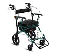 Andador con Ruedas Plegable, Andador con Ruedas con Asiento y Bolsa de Almacenamiento Desmontable, Altura Ajustable y Compras de 4 Ruedas, Ayuda de Movilidad para Caminar de Aluminio para Ancianos