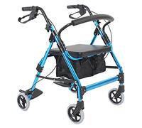 Andador con ruedas plegable con asiento todoterreno, andador con ruedas para ancianos/discapacitados con reposapiés y respaldo y frenos, ayuda para caminar al aire libre/asistencia para pasos, azul