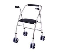 Andador con ruedas plegable de acero inoxidable con asiento acolchado para personas mayores, marco de pie para rehabilitación de hemiplejía con ajuste de altura