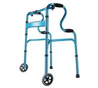 Andador con ruedas portátil azul, andador vertical plegable de aluminio para personas mayores, asistente de paso resistente para adultos mayores, altura ajustable (estilo: sin ruedas) Hola