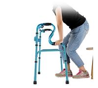 Andador con ruedas portátil azul, andador vertical plegable de aluminio para personas mayores, asistente de paso resistente para adultos mayores, altura ajustable (estilo: sin ruedas) Hola