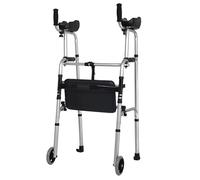 Andador con ruedas portátil con asiento y reposabrazos, andador vertical ligero plegable para personas mayores, ayuda para caminar de aluminio