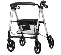 Andador con ruedas, respaldo plegable y extraíble de aluminio, asiento acolchado, dispositivo de freno de mano, agarre y altura del asiento que se pueden ajustar Anhelo (plateado)