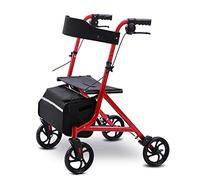 Andador con ruedas rojo con asiento, ruedas de 8 pulgadas para personas altas, carrito plegable para personas mayores con cesta, para todo terreno al aire libre Hola
