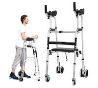 Andador con ruedas vertical con asiento y reposabrazos, andador con ruedas plegable, liviano, portátil, de altura ajustable para personas mayores/discapacitadas, carga 220 lb (tamaño: 2 ruedas) Feito