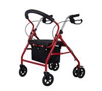 Andador con ruedas y asiento - Andador plegable con ruedas de 6 pulgadas - Altura ajustable en 4 niveles, capacidad de carga de 120 kg/264 lb - Andador con ruedas/rojo/caja de compras