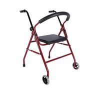 Andador de 2 ruedas for adultos y personas mayores, ruedas color burdeos, asiento acolchado, asas plegables y ajustables.