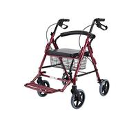Andador de 4 ruedas plegable para caminar, ayuda a la movilidad, asas ajustables en altura con asiento acolchado y respaldo, andador rodante de aluminio fiable
