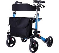 Andador de aluminio, andador vertical plegable con reposabrazos acolchados y asiento, andador con ruedas para personas mayores, adultos mayores y discapacitados, con respaldo y bolsa de almacenamient